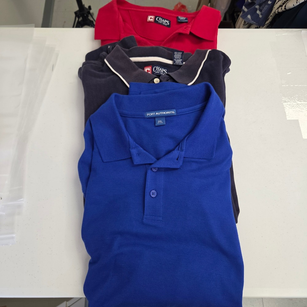 Lot of 3 Mens Chaps and Port Authority Polo Shirts Blue Navy Red 2XL 2XB